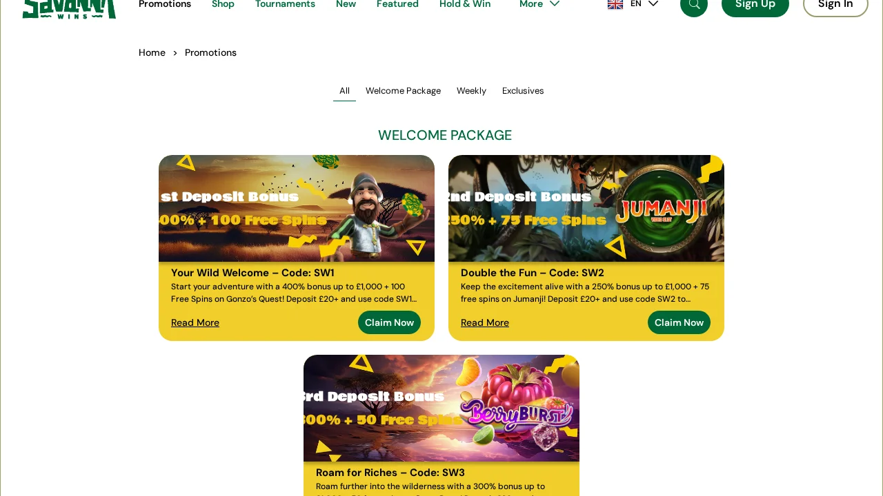 Savanna Wins bonus banner